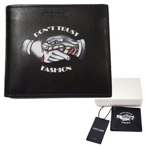ROBERTO CAVALLI WALLET BLACK LEATHER BIFOLD DON'T TRUST FASHION